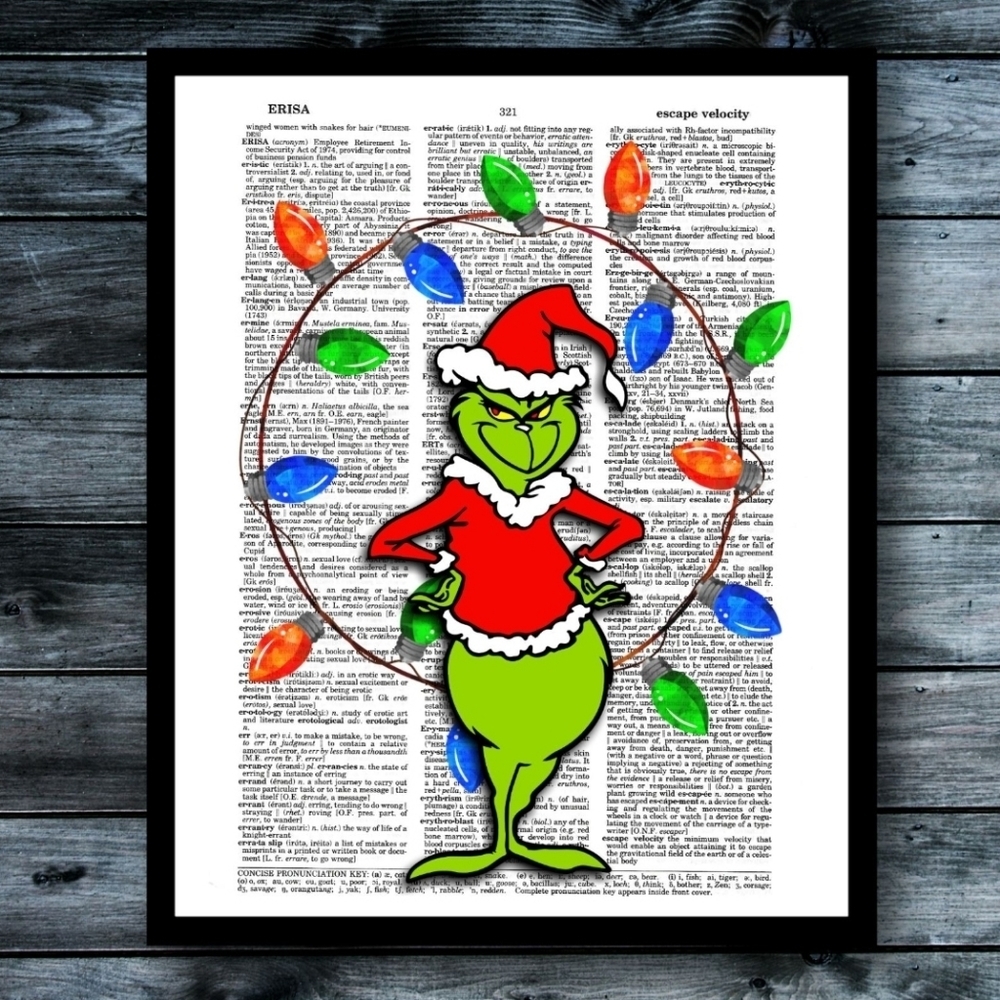 The Grinch Retro Christmas Dictionary Art Print